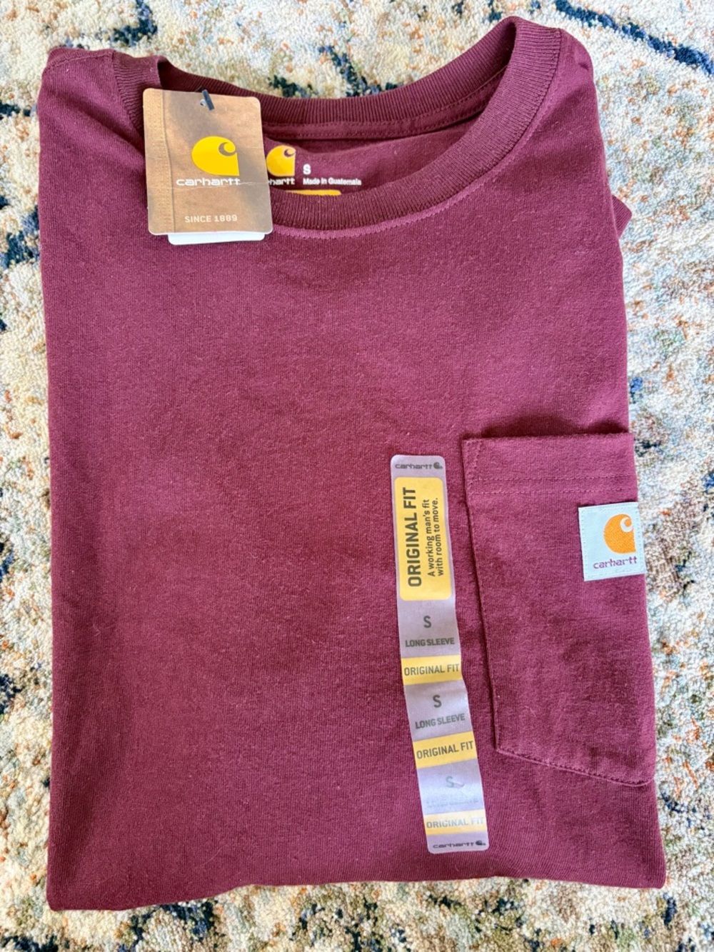 Carhartt Long Sleeve Pocket T-Shirt Size Small Burgundy NWT Original Fit